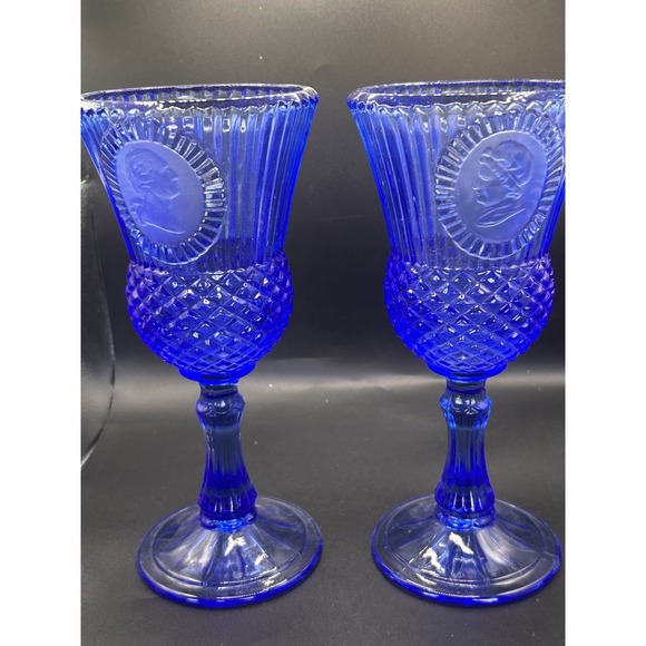 Fostoria Other - Pair of Vintage Cobalt Blue George & Martha Washington Goblets/Wine Glasses